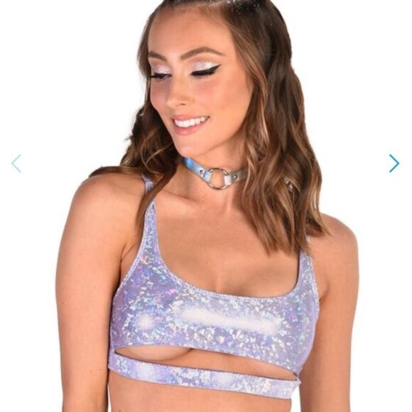 iHeartRaves Tops - NWOT iheartraves Purple Sparkle Underboob Bra/Crop Top
